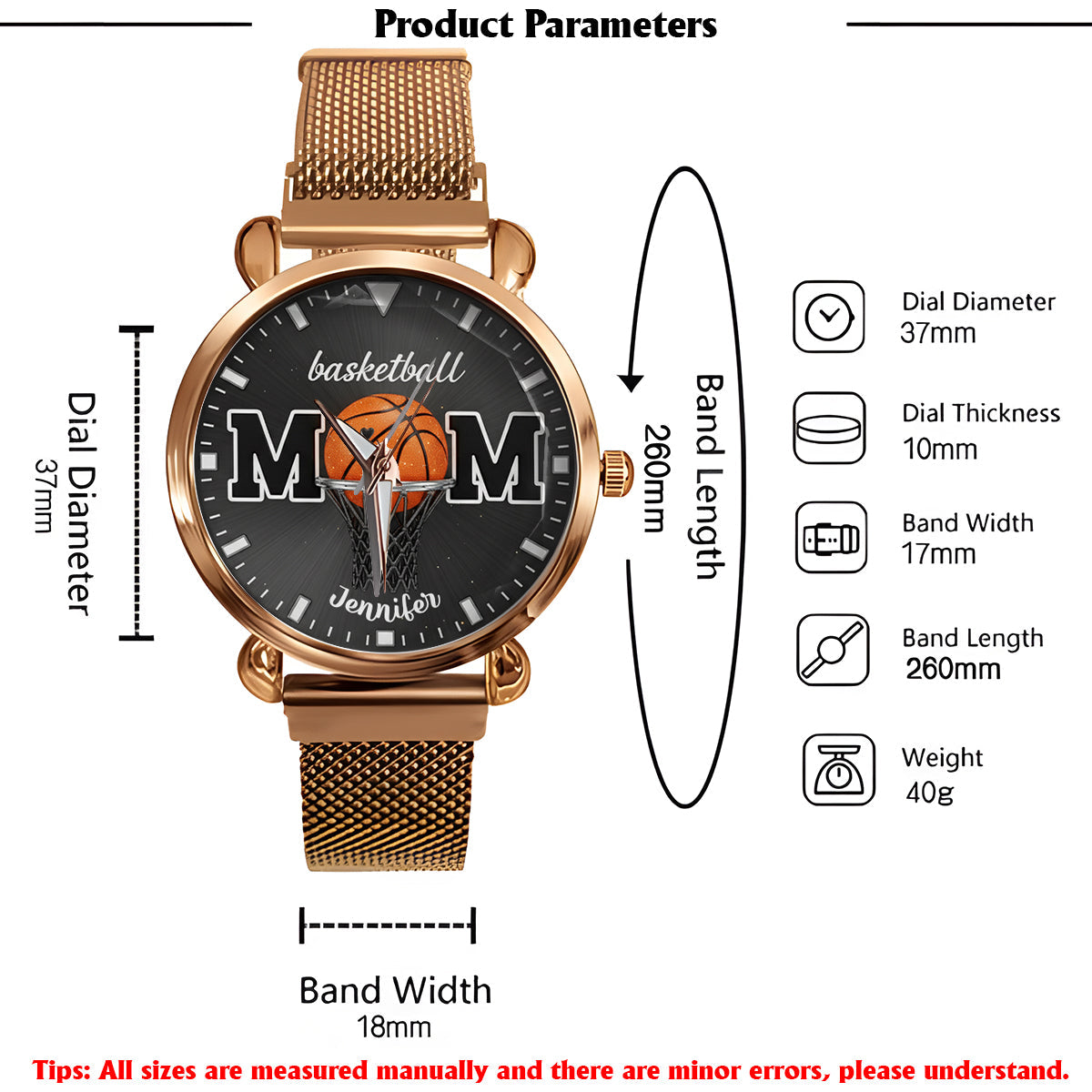 Basketballl Mom - Personalisierte Basketball-Damen-Handuhr 