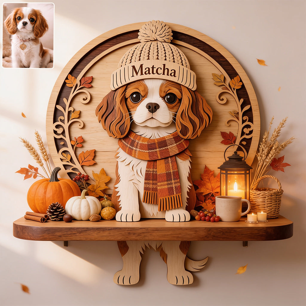 Hello Fall - Personalized Dog Wooden Floating Shelf