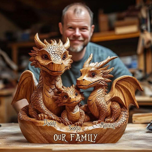 Unsere Familie – Personalisierte Acrylplakette in Drachenform