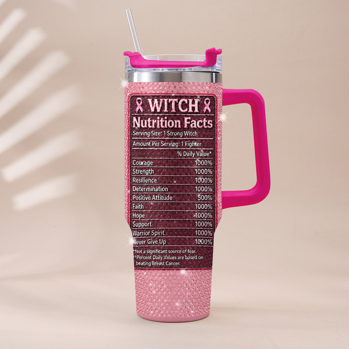 Diese Hexe wehrt sich - Personalisierbarer Tumbler zur Brustkrebsbewusstsein mit Strasssteinen