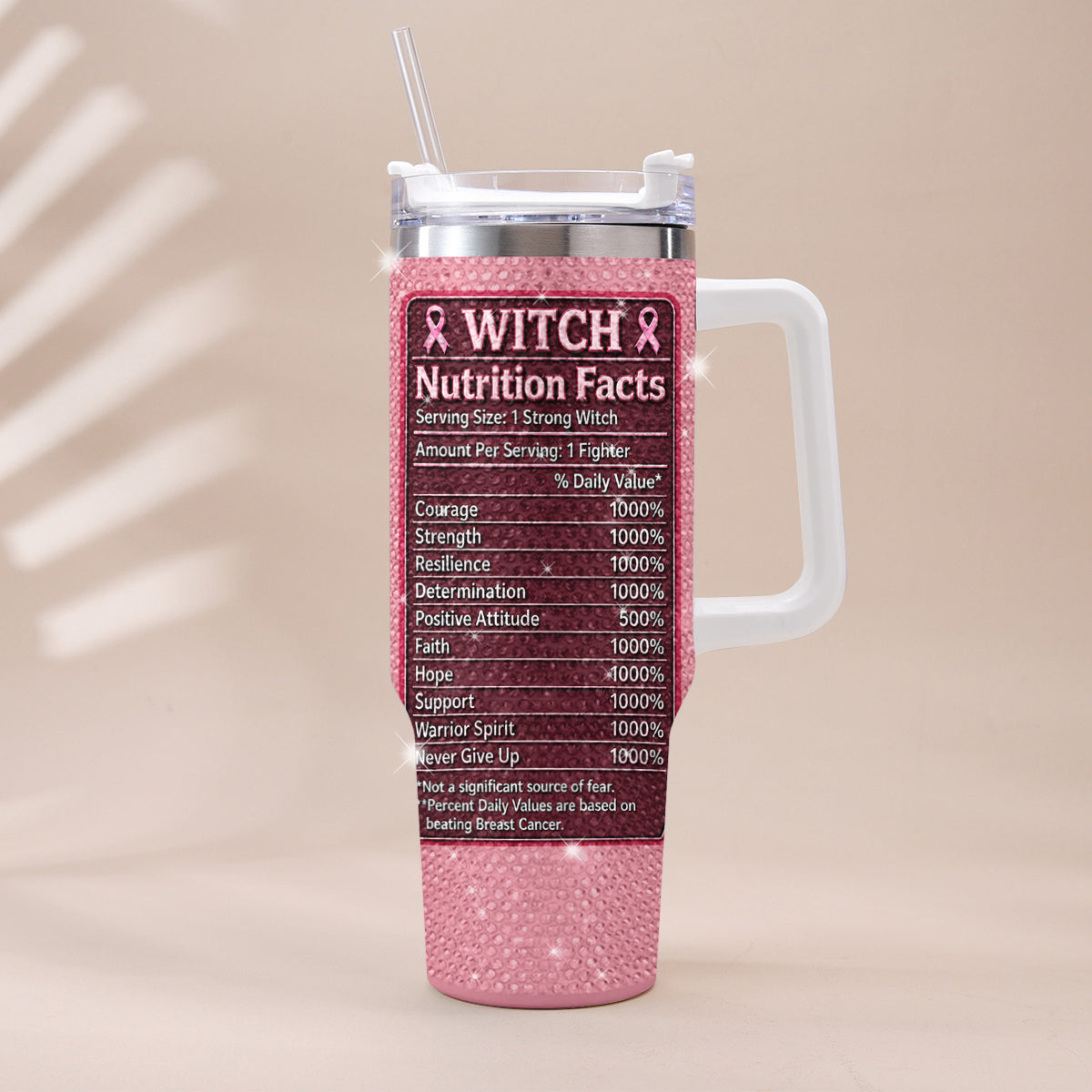 Diese Hexe wehrt sich - Personalisierbarer Tumbler zur Brustkrebsbewusstsein mit Strasssteinen