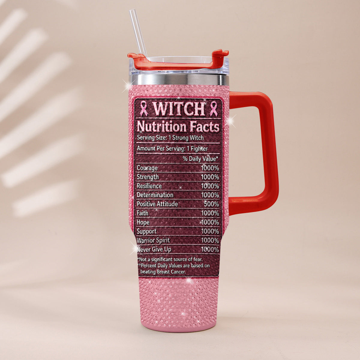 Diese Hexe wehrt sich - Personalisierbarer Tumbler zur Brustkrebsbewusstsein mit Strasssteinen