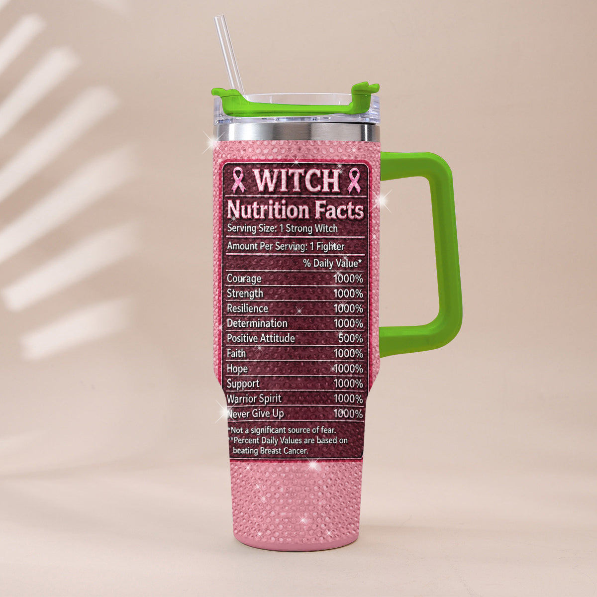 Diese Hexe wehrt sich - Personalisierbarer Tumbler zur Brustkrebsbewusstsein mit Strasssteinen