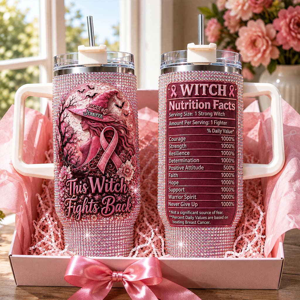 Diese Hexe wehrt sich - Personalisierbarer Tumbler zur Brustkrebsbewusstsein mit Strasssteinen