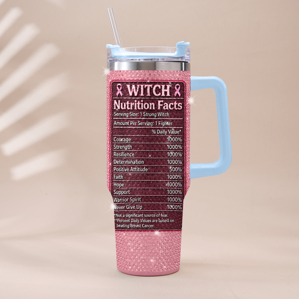 Diese Hexe wehrt sich - Personalisierbarer Tumbler zur Brustkrebsbewusstsein mit Strasssteinen