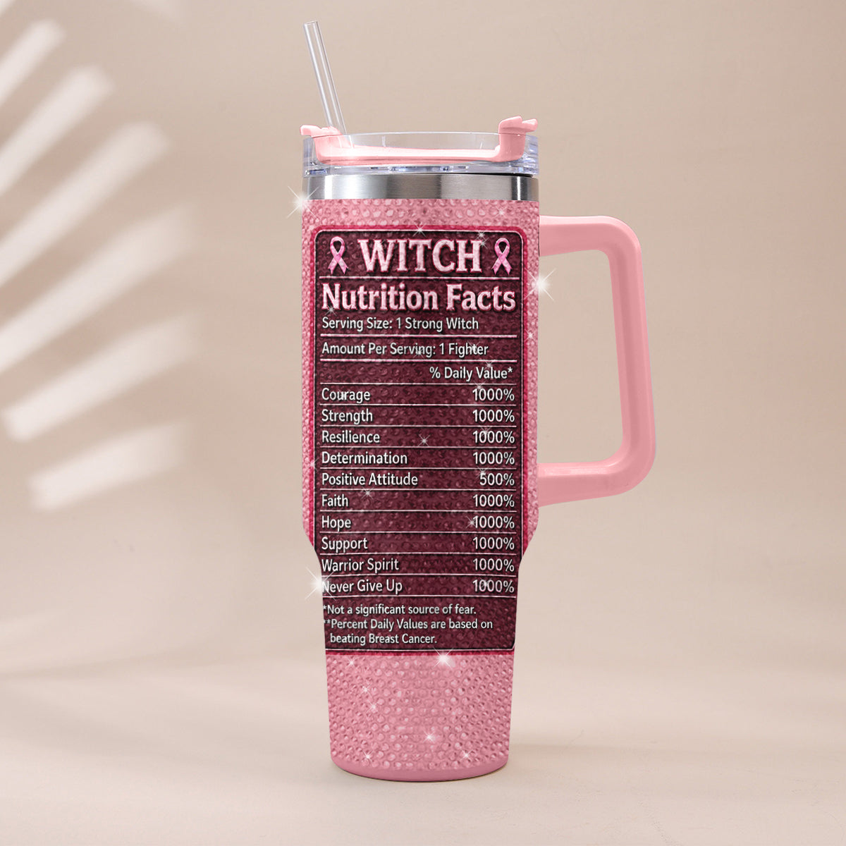 Diese Hexe wehrt sich - Personalisierbarer Tumbler zur Brustkrebsbewusstsein mit Strasssteinen