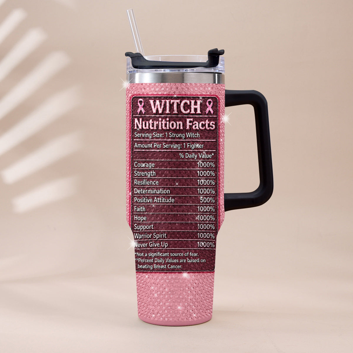 Diese Hexe wehrt sich - Personalisierbarer Tumbler zur Brustkrebsbewusstsein mit Strasssteinen