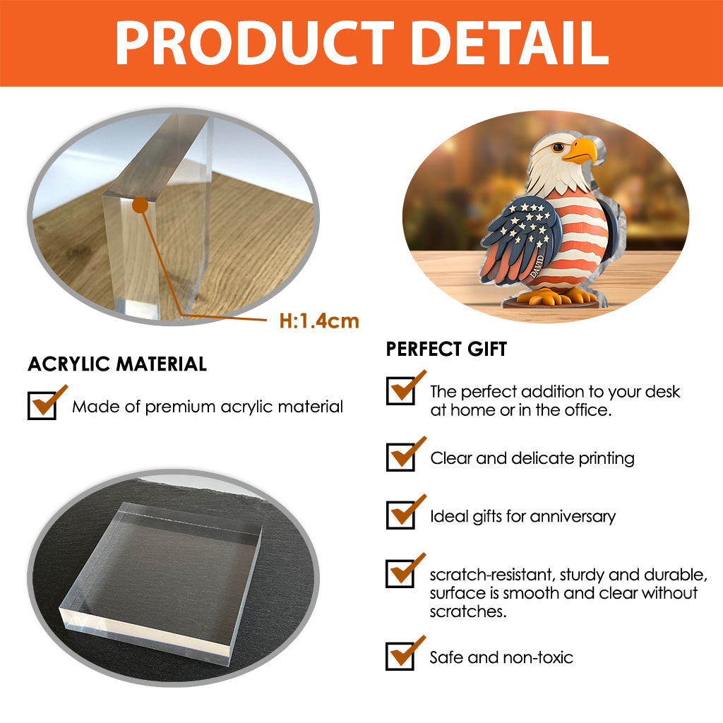 Stars and Stripes – Personalisierte Acrylplakette in Form eines Weißkopfseeadlers