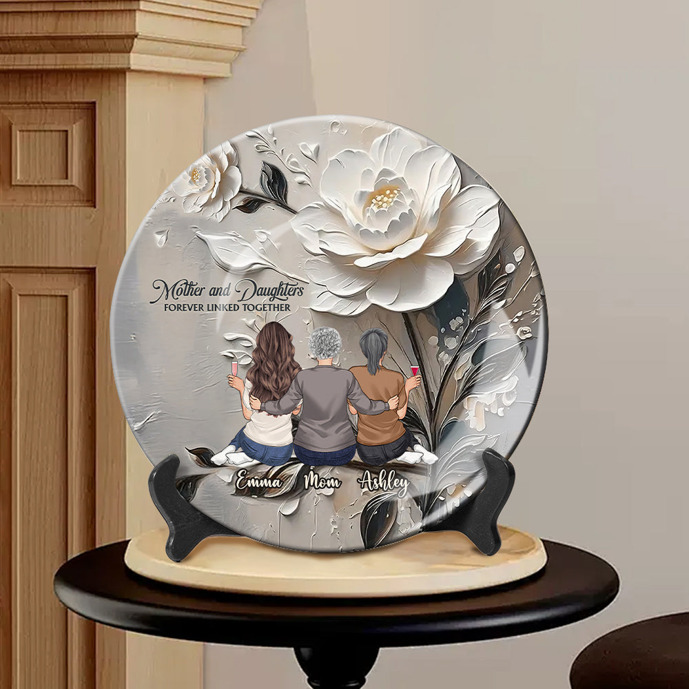Mutter und Töchter für immer verbunden – Personalisierter runder Keramikteller „Mutter“