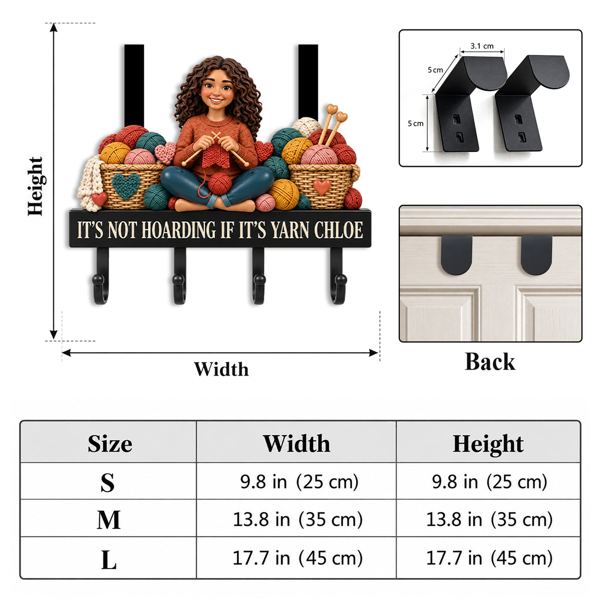 My Happy Place Gift For Crochet, Knitting Lovers - Personalized Crocheting Metal Door Hooks