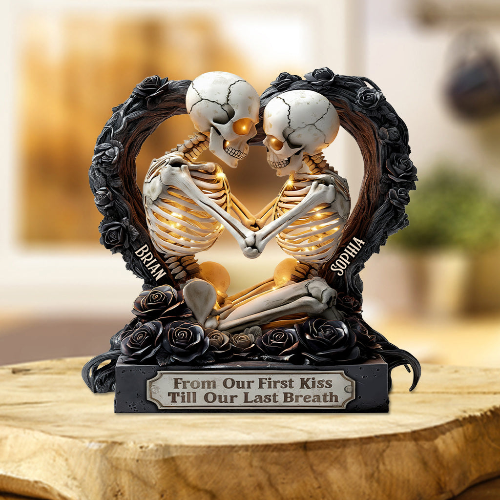 From Our First Kiss Till Our Last Breath - Personalized Skull Custom Shaped Acrylic Plaque