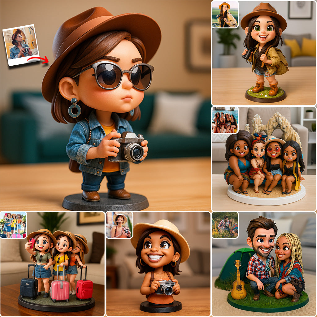 Überzogene Proportionen im Cartoon-Stil – personalisierte, individuell geformte Acrylplakette für Reisen