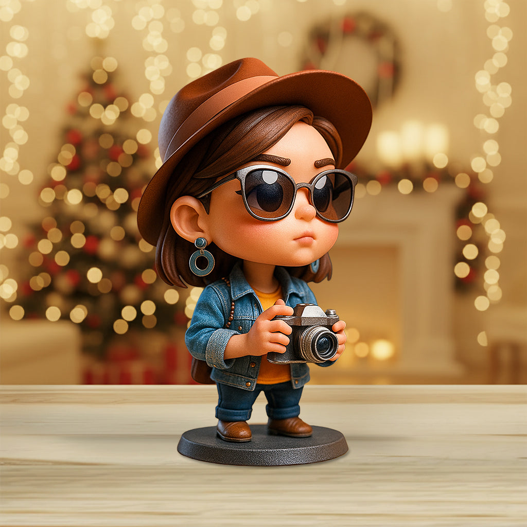 Überzogene Proportionen im Cartoon-Stil – personalisierte, individuell geformte Acrylplakette für Reisen