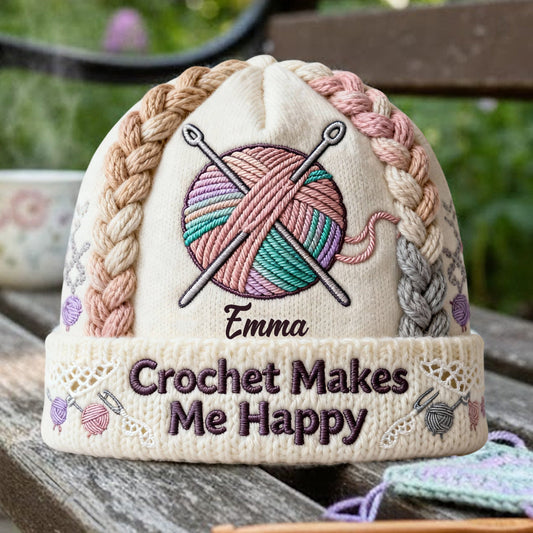 Crochet Makes Me Happy - Personalized Crocheting Beanie Hat