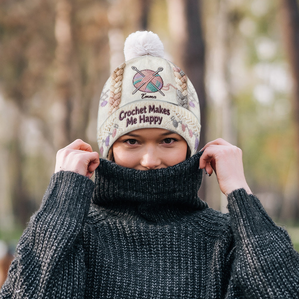 Häkeln macht mich glücklich – personalisierte Häkelmütze