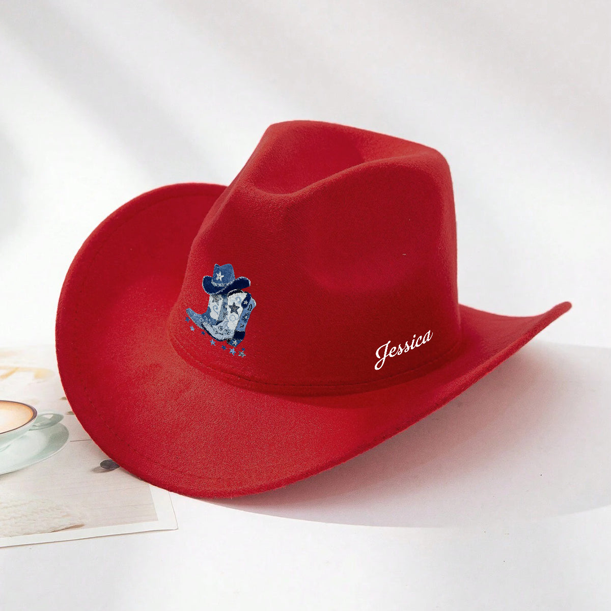 Cowgirl-Stiefel – Personalisierter Cowgirl-Cowboyhut mit breiter Krempe