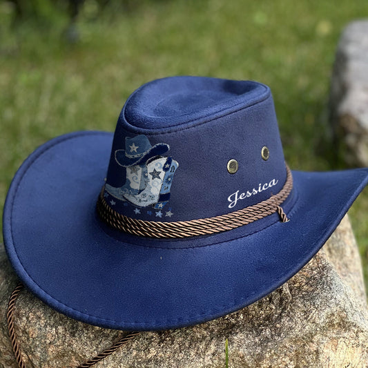Cowgirl-Stiefel – Personalisierter Cowgirl-Cowboyhut mit breiter Krempe