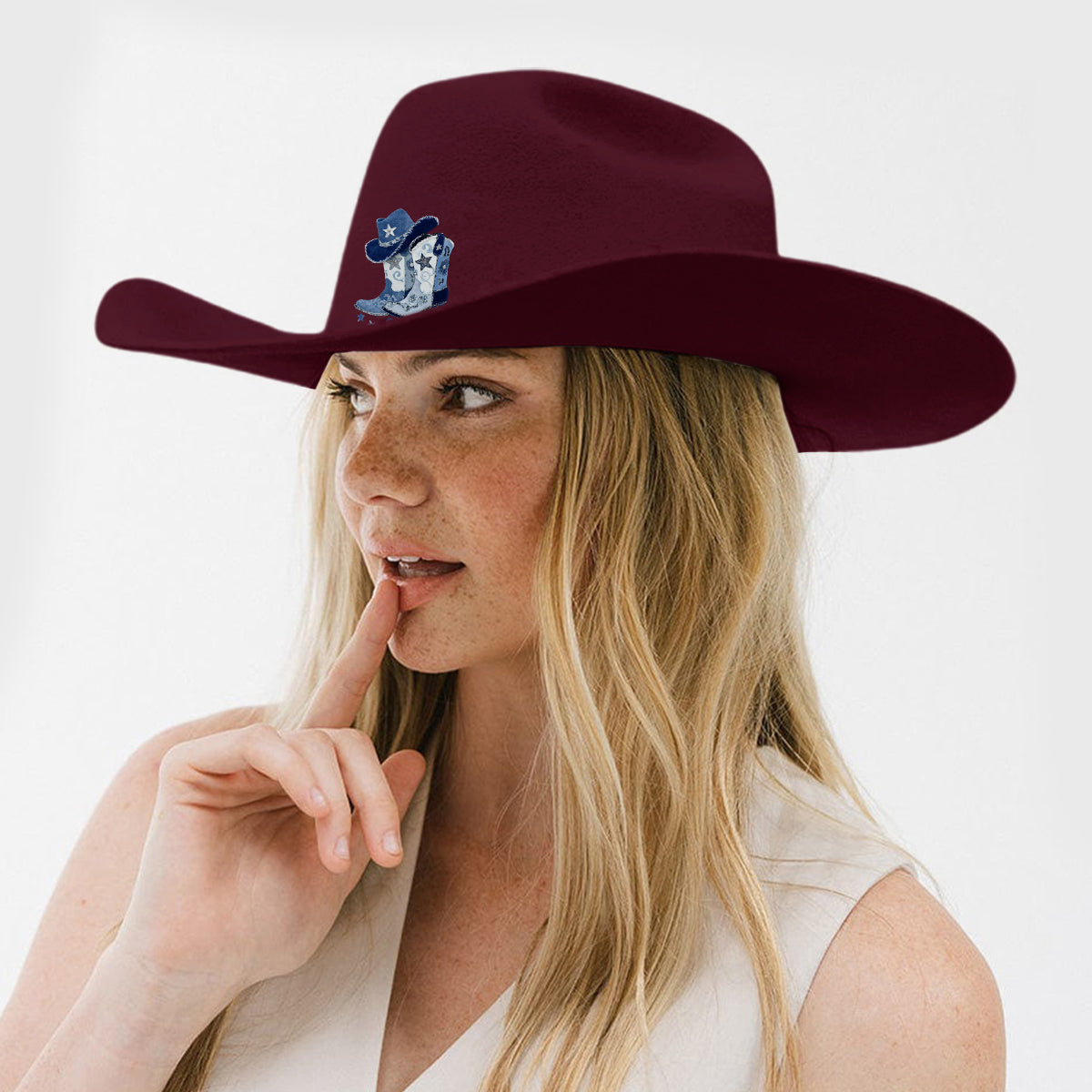 Cowgirl-Stiefel – Personalisierter Cowgirl-Cowboyhut mit breiter Krempe