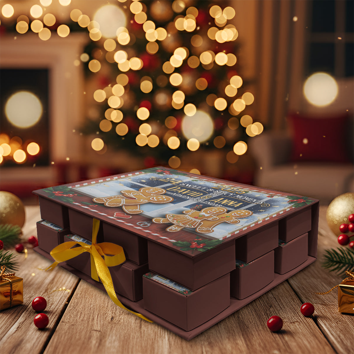 I Love You - Personalized Couple Folded Advent Calendar With Ornaments