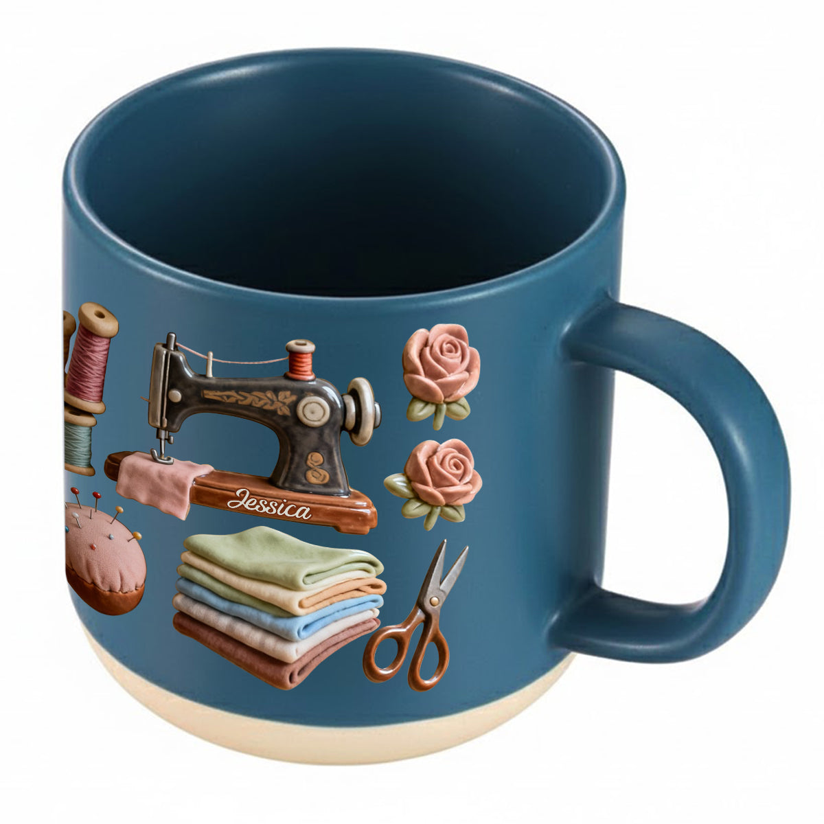 Ich liebe Nähen – Personalisierte Keramiktasse mit Nähmotiv