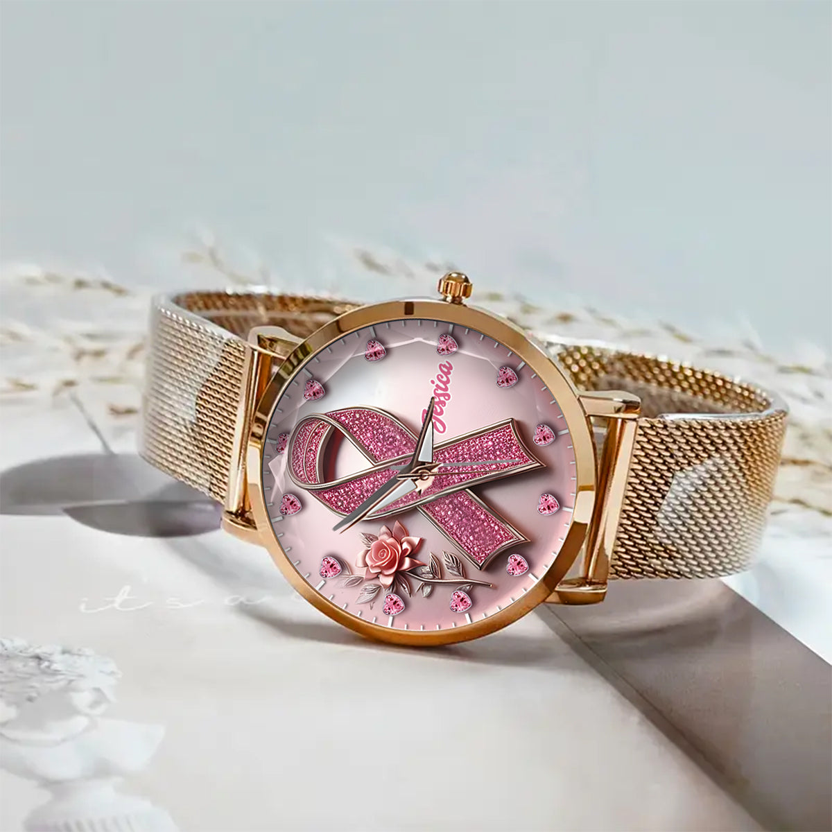 Faith Hope Love - Personalized Breast Cancer Awareness Women Hand Watch