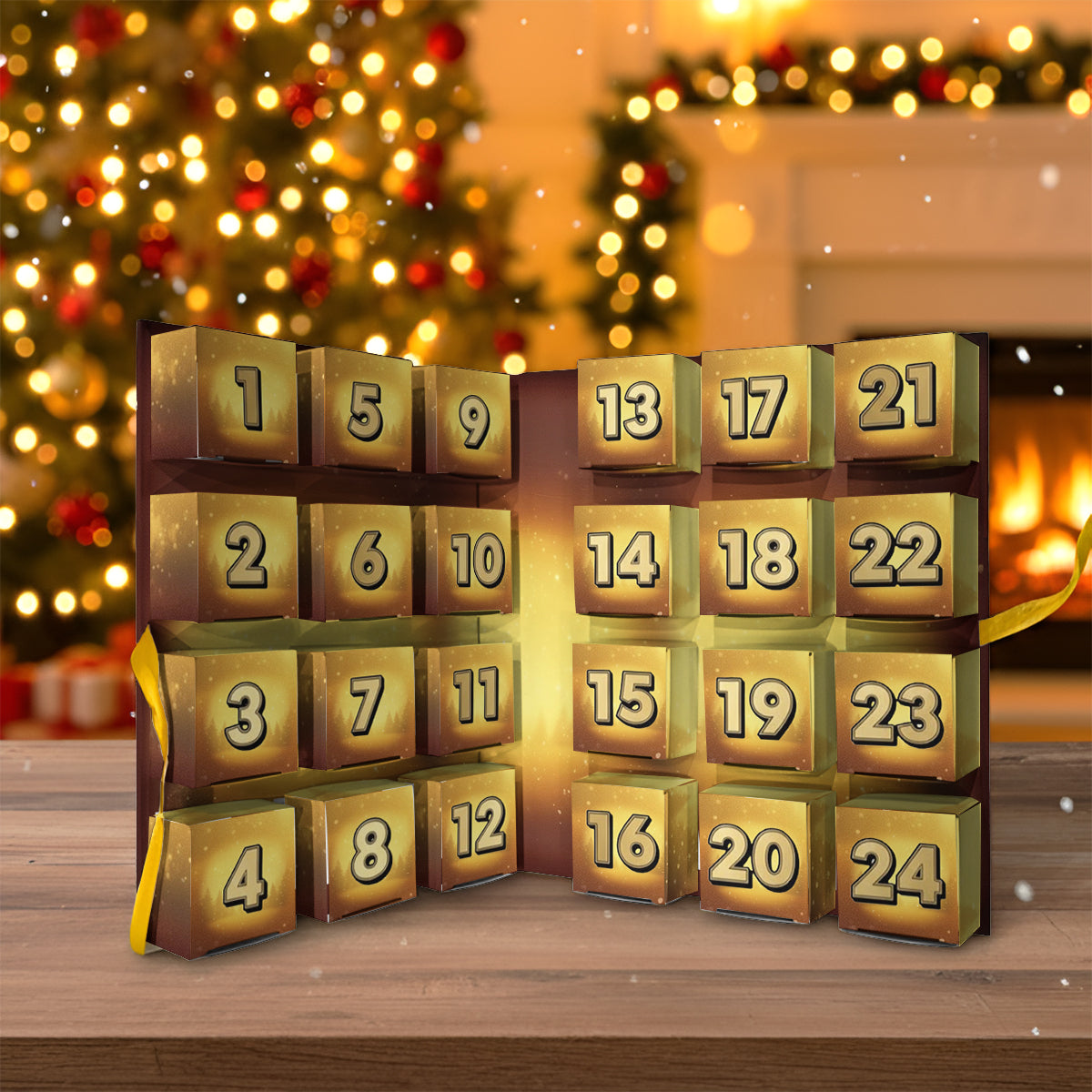 Adventskalender mit Hochlandrindern 2025 – Faltbarer Adventskalender mit Hochlandrindern und Ornamenten