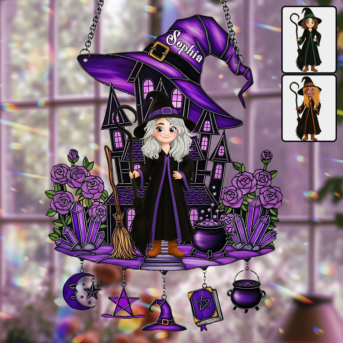Beautiful Witch - Personalized Witch Window Hanging Suncatcher With Charms