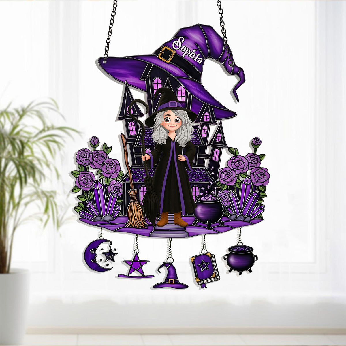 Beautiful Witch - Personalized Witch Window Hanging Suncatcher With Charms