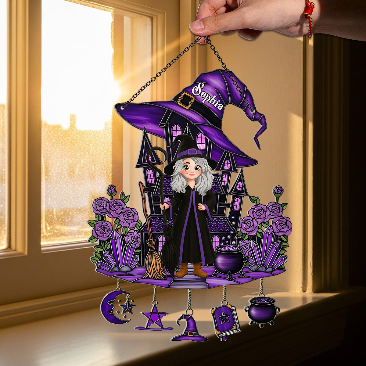 Beautiful Witch - Personalized Witch Window Hanging Suncatcher With Charms