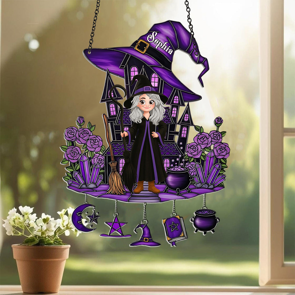 Beautiful Witch - Personalized Witch Window Hanging Suncatcher With Charms