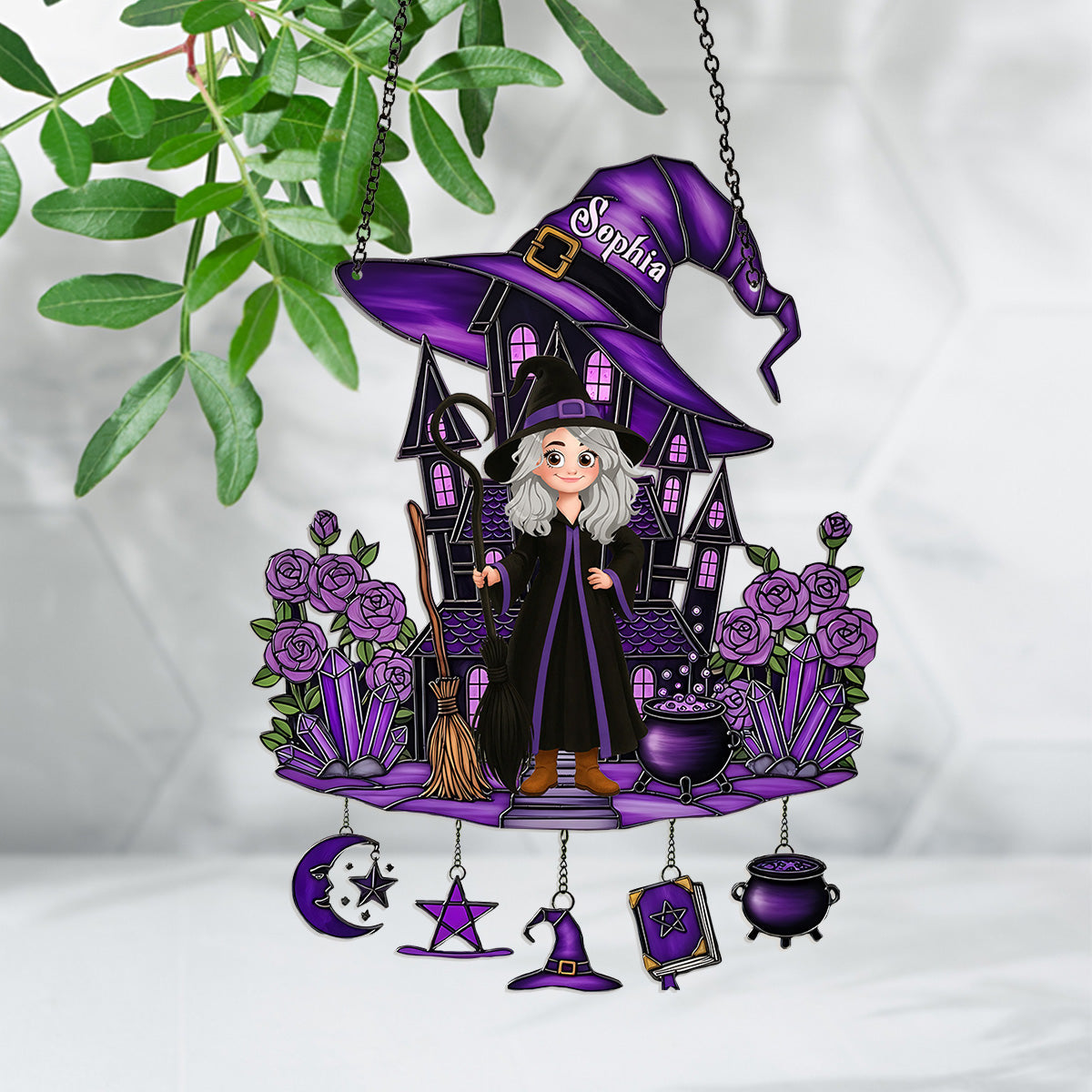 Beautiful Witch - Personalized Witch Window Hanging Suncatcher With Charms