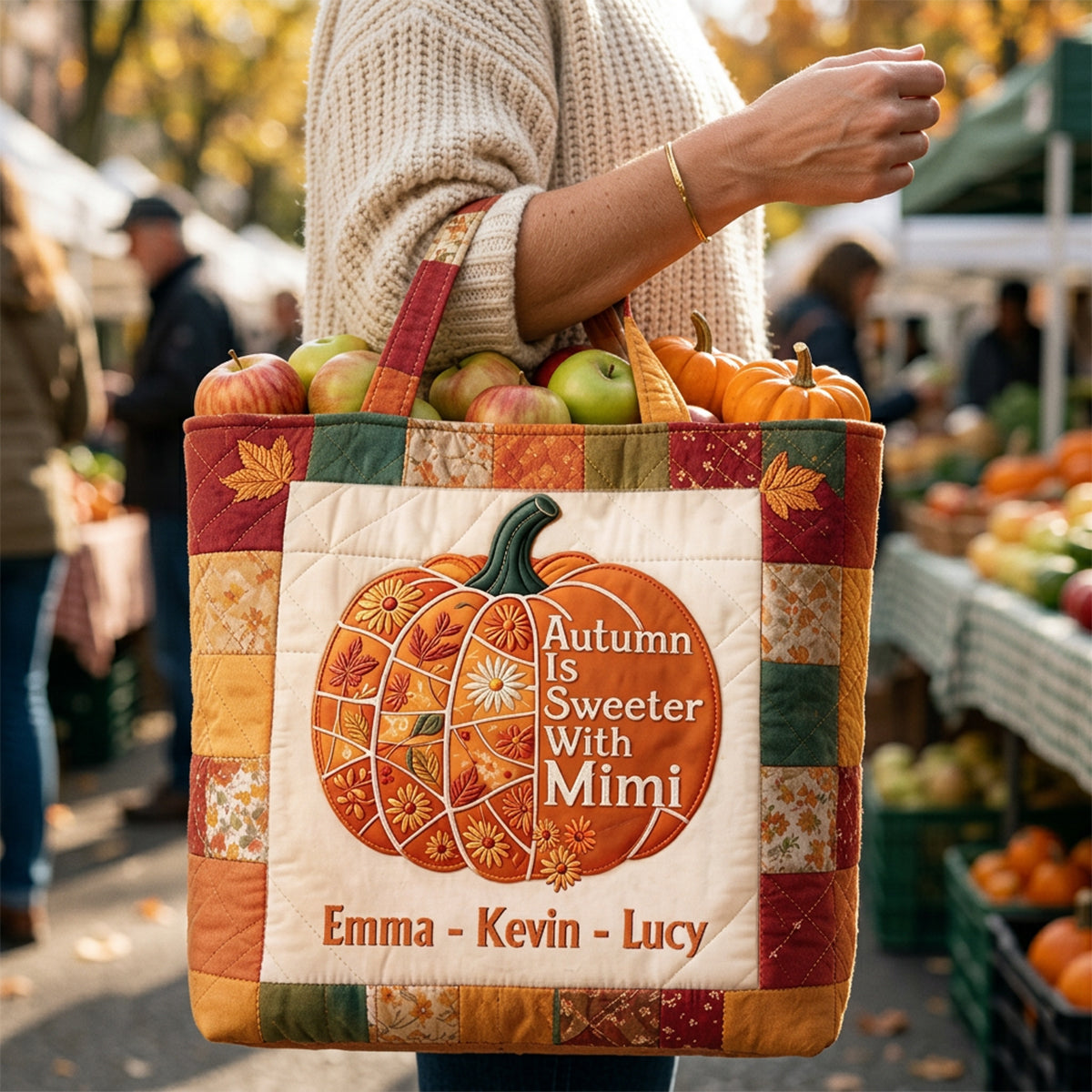 Autumn Is Sweeter With Mimi - Personalized Grandma Quilted Tote Bag
