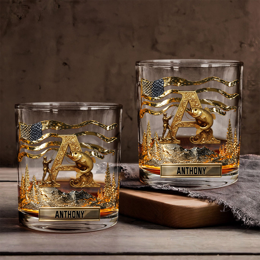 Alphabet Initial For Fishing Lovers - Personalized Fishing Whiskey Glass
