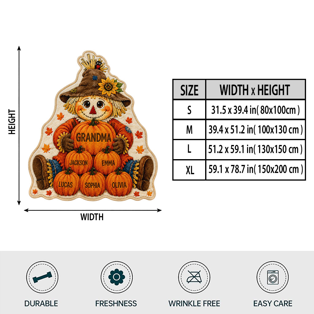 Grandma, Nana's Little Pumpkins - Personalized Grandma Shaped Fleece Blanket