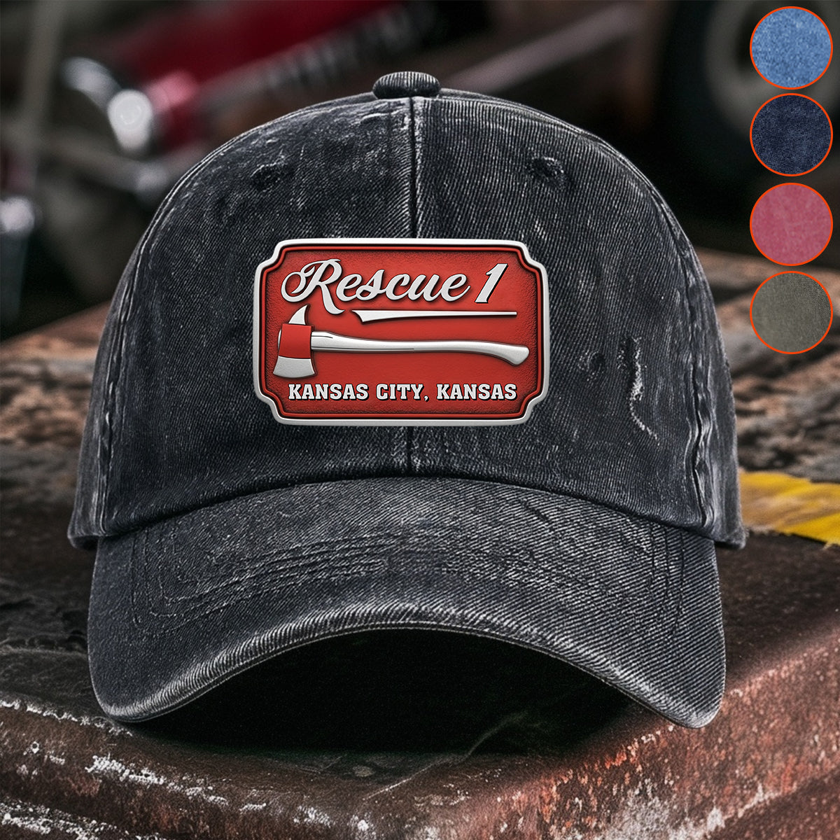 Due Fire Department Hat - Personalized Firefighter Washed Denim Cap