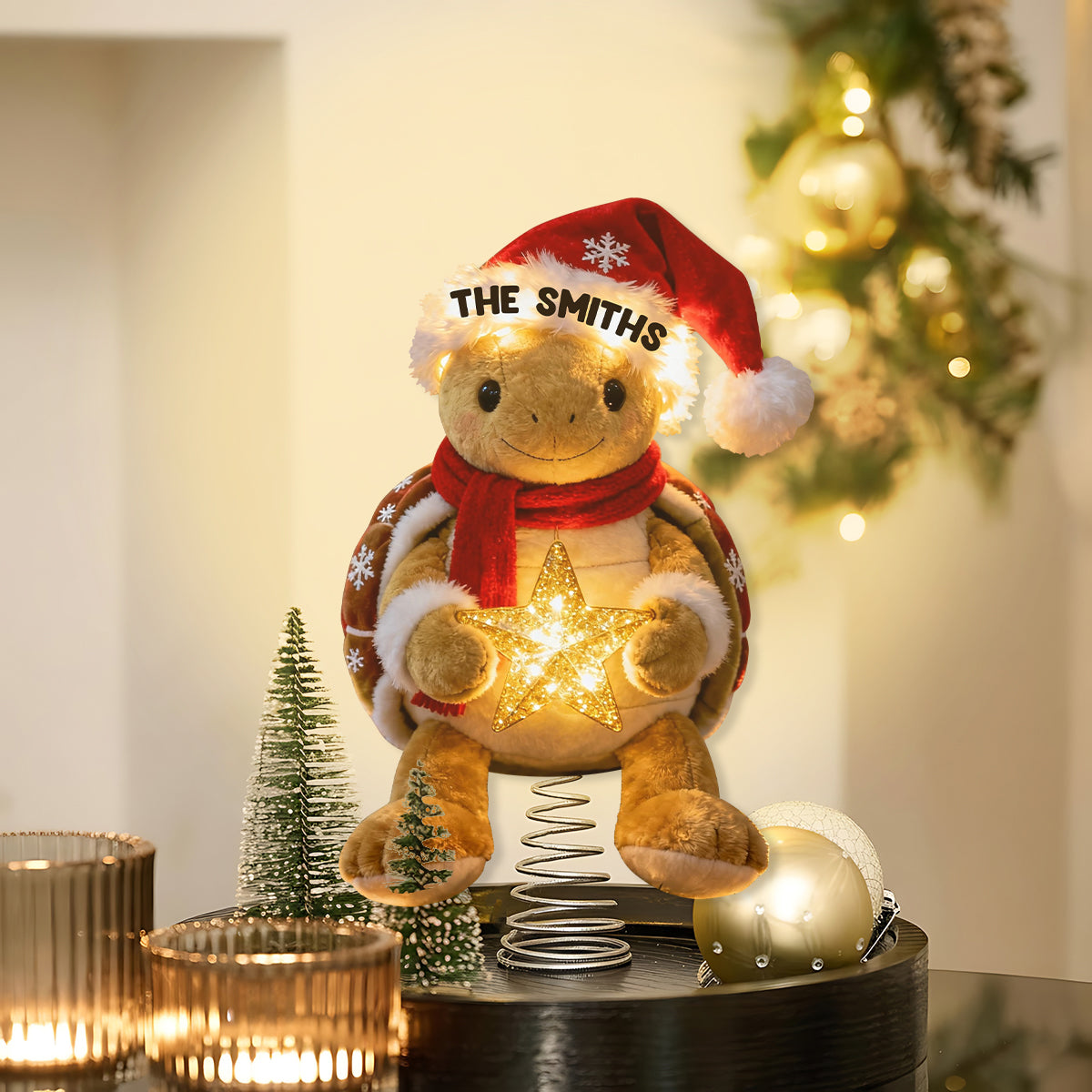 Frohe Weihnachten – Personalisierte LED-Baumspitze in Schildkrötenform