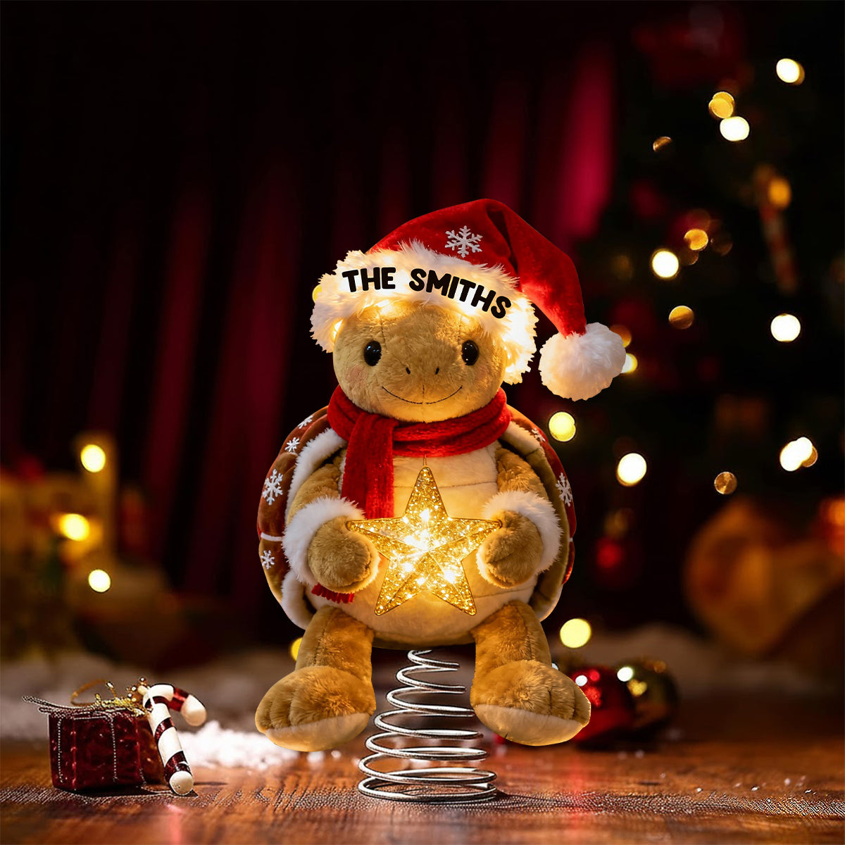 Frohe Weihnachten – Personalisierte LED-Baumspitze in Schildkrötenform