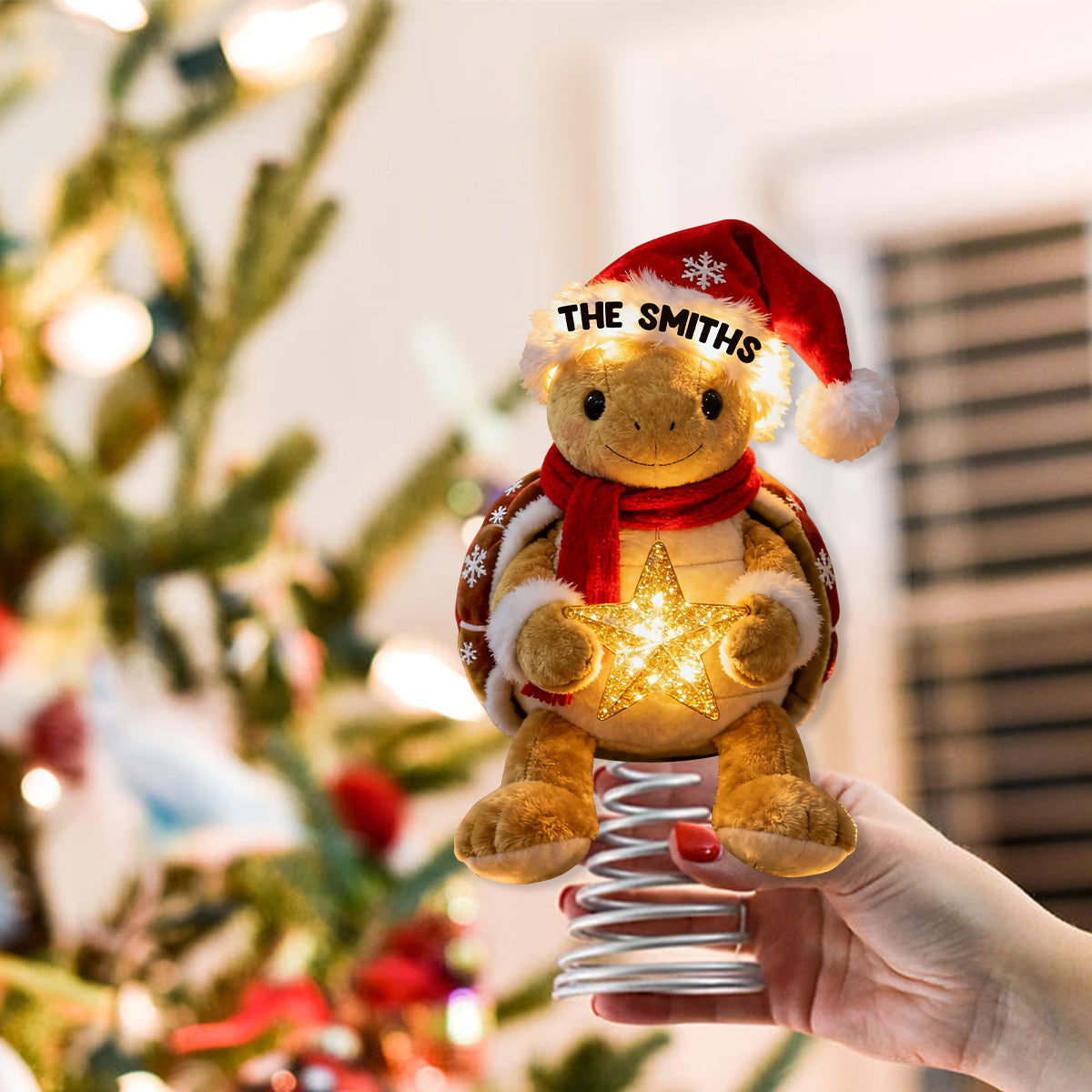 Frohe Weihnachten – Personalisierte LED-Baumspitze in Schildkrötenform