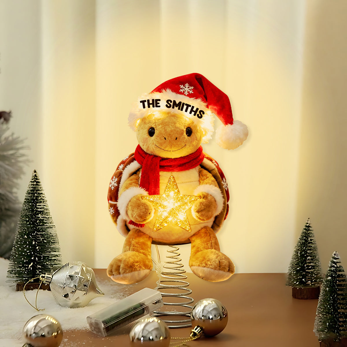 Frohe Weihnachten – Personalisierte LED-Baumspitze in Schildkrötenform