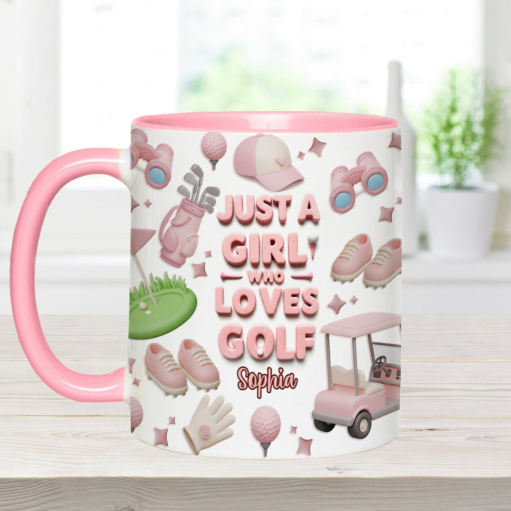 Just A Girl Who Loves Golf - Personalized Golf Accent Mug