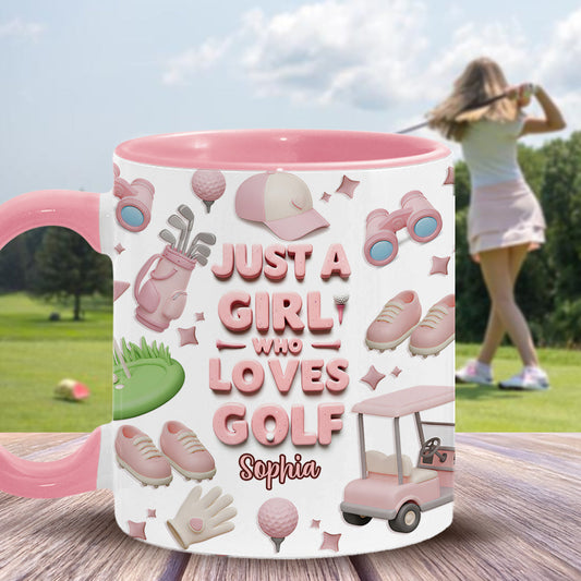 Einfach ein Mädchen, das Golf liebt – personalisierte Tasse mit Golfmotiv