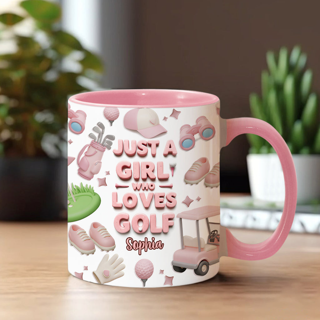 Just A Girl Who Loves Golf - Personalized Golf Accent Mug