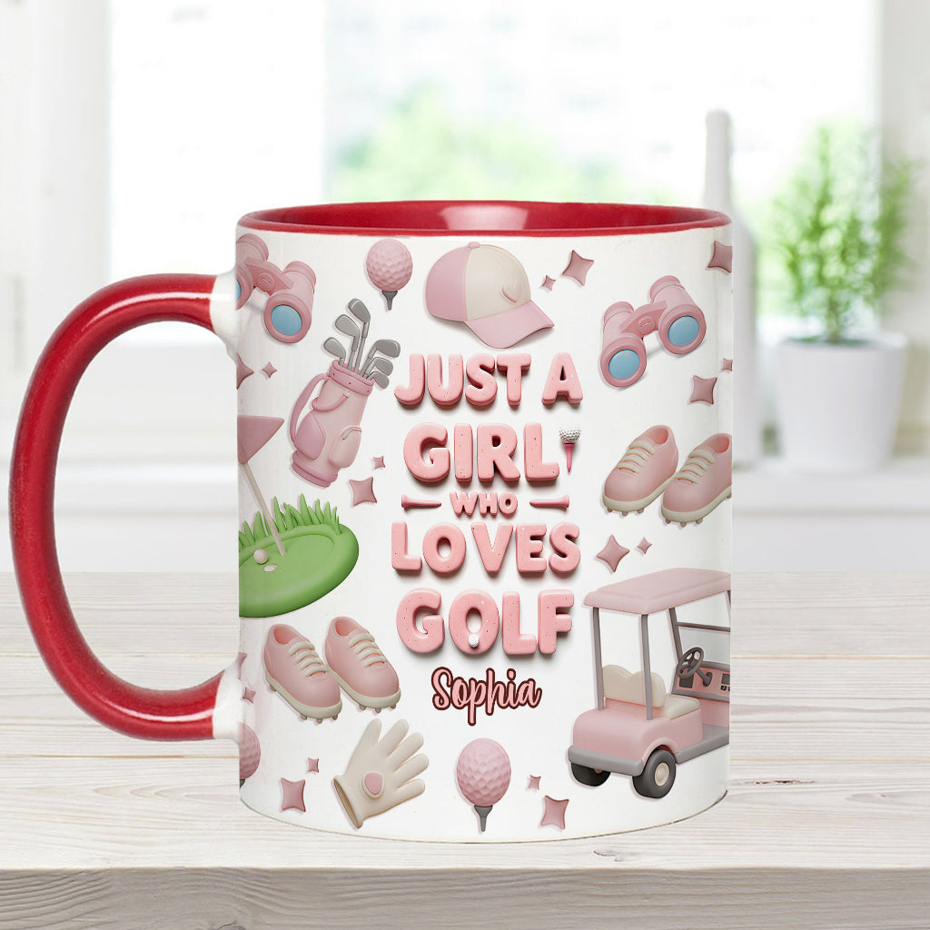 Just A Girl Who Loves Golf - Personalized Golf Accent Mug