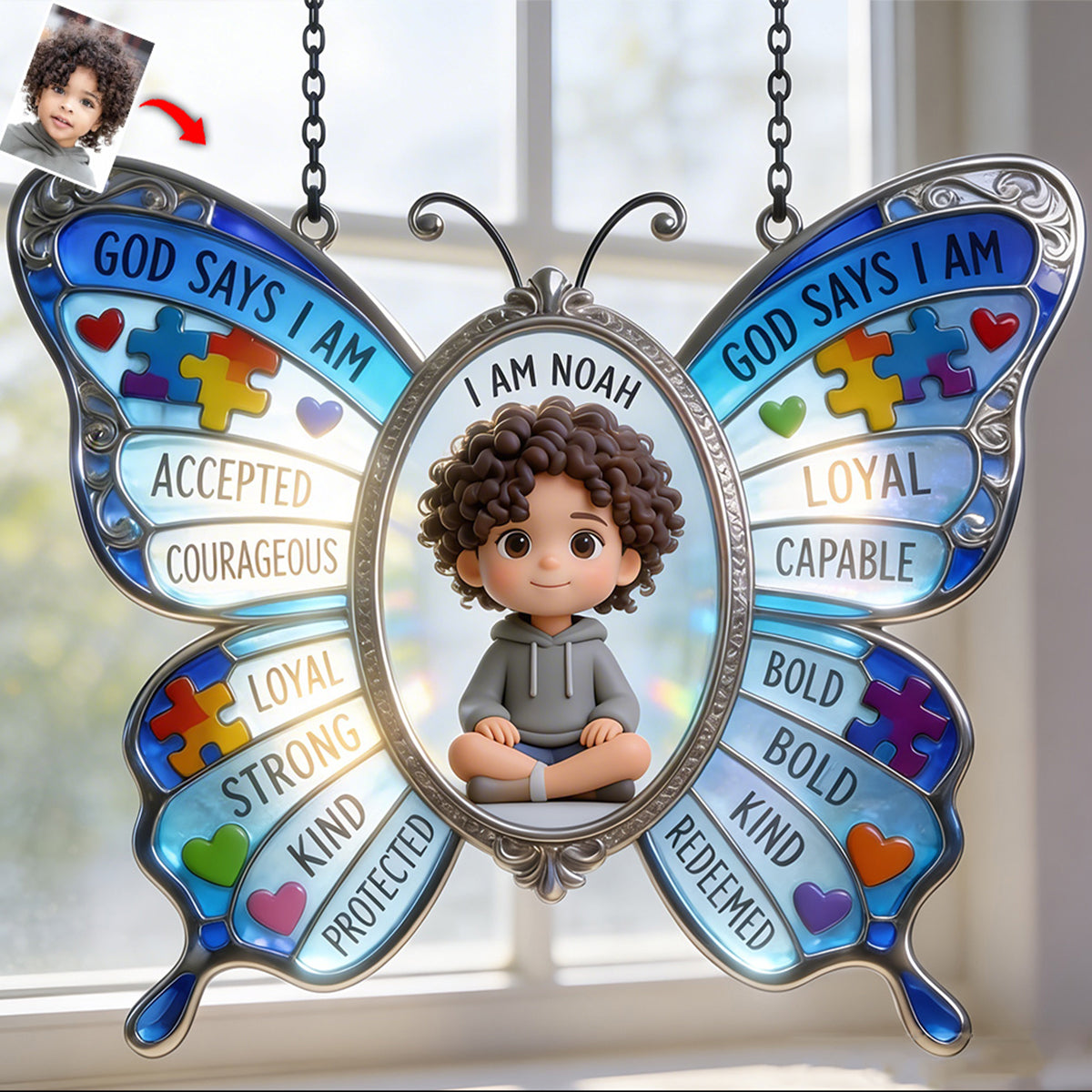 God Says You Are, Autism Awareness - Personalized Autism Awareness Window Hanging Suncatcher Ornament