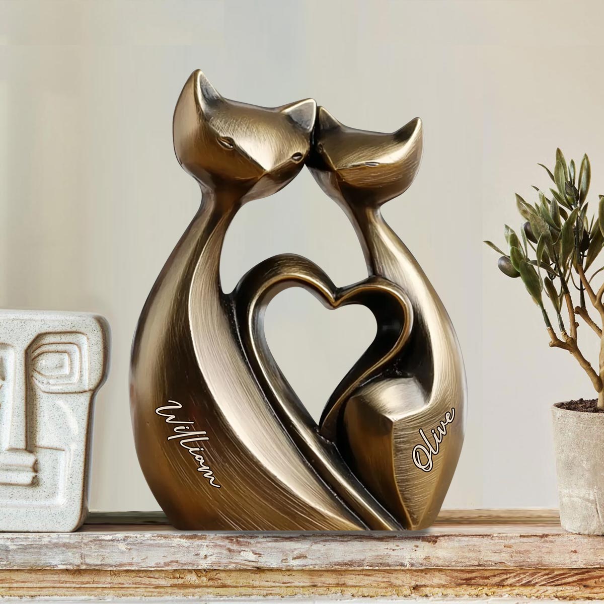 Jahrestagsgeschenk für Paare mit Katze – Personalisierte Holzplakette in individueller Form für Paare