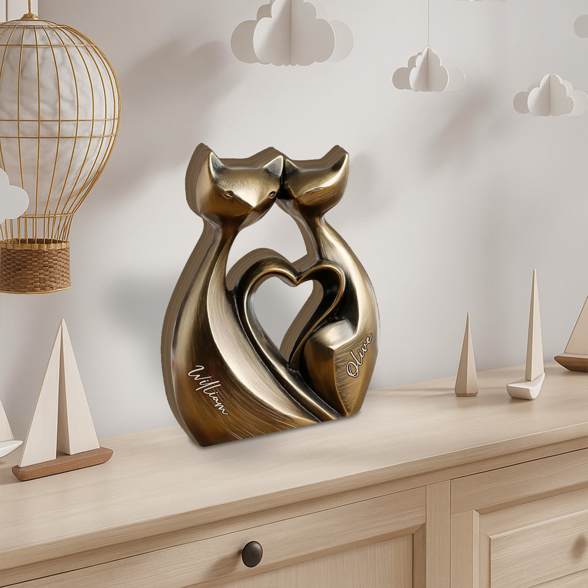 Jahrestagsgeschenk für Paare mit Katze – Personalisierte Holzplakette in individueller Form für Paare