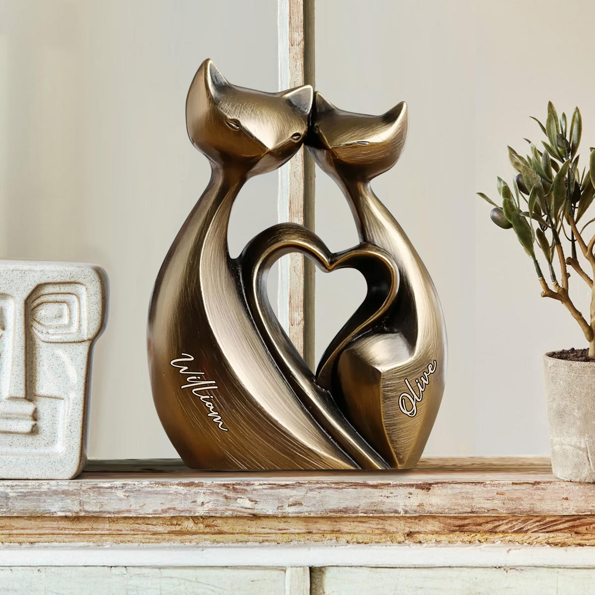 Jahrestagsgeschenk für Paare mit Katze – Personalisierte Holzplakette in individueller Form für Paare