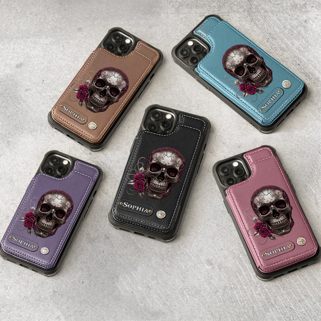 Du und ich, wir schaffen das – Personalisierte Totenkopf-Handyhülle mit Brieftaschenfunktion