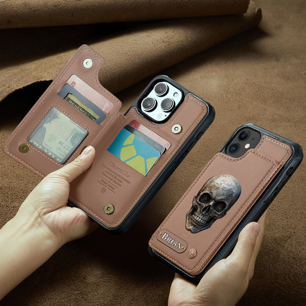 Du und ich, wir schaffen das – Personalisierte Totenkopf-Handyhülle mit Brieftaschenfunktion