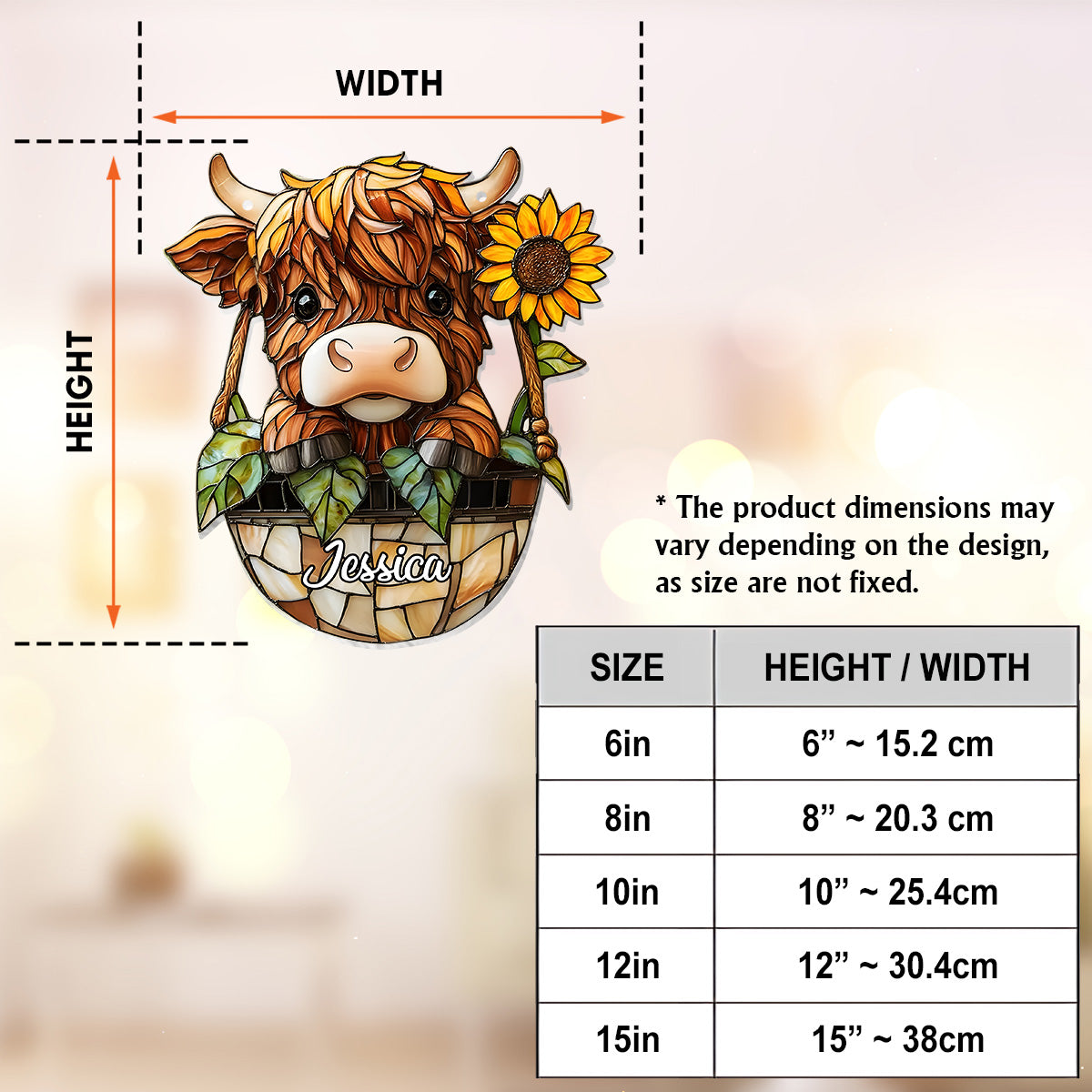 Cute Highland Cow And Sunflower - Personalized Highland Cow Window Hanging Suncatcher Ornament